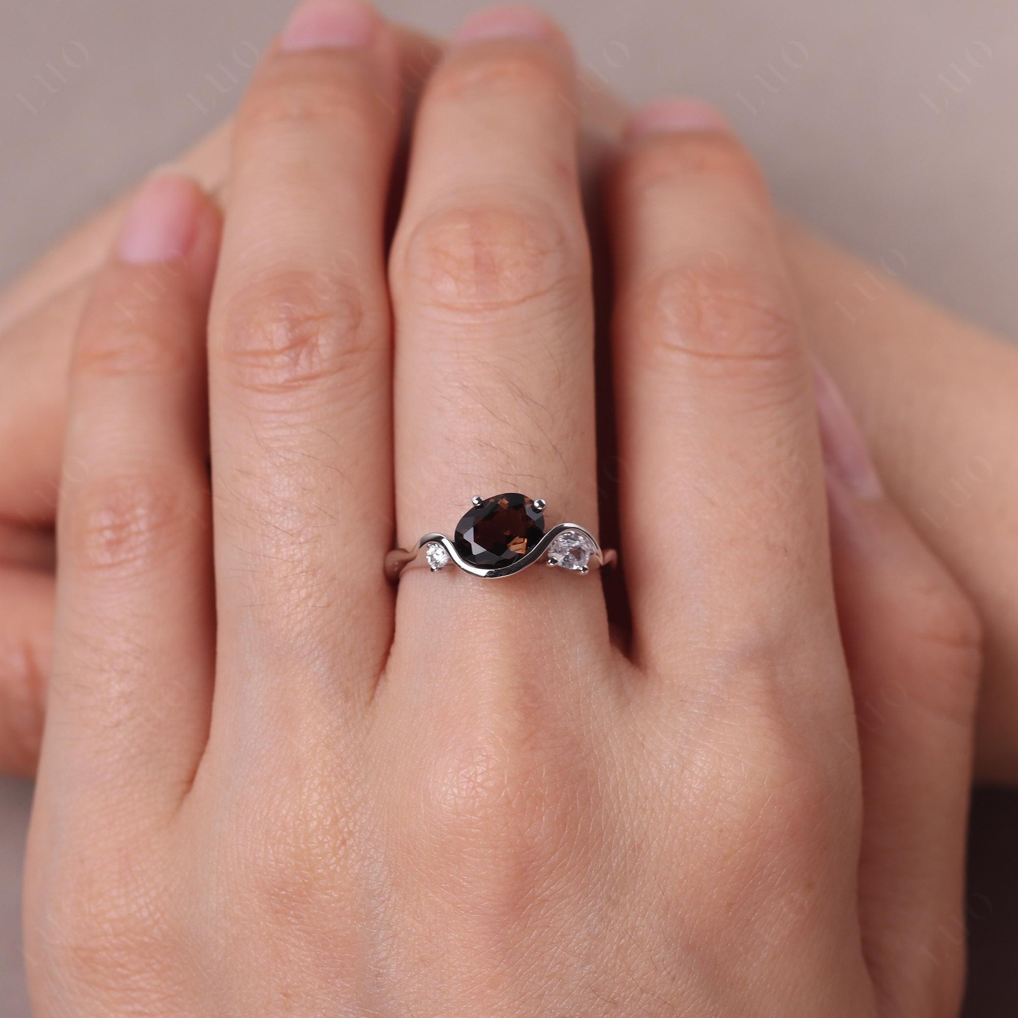 Wave Oval Smoky Quartz Engagement Ring - LUO Jewelry