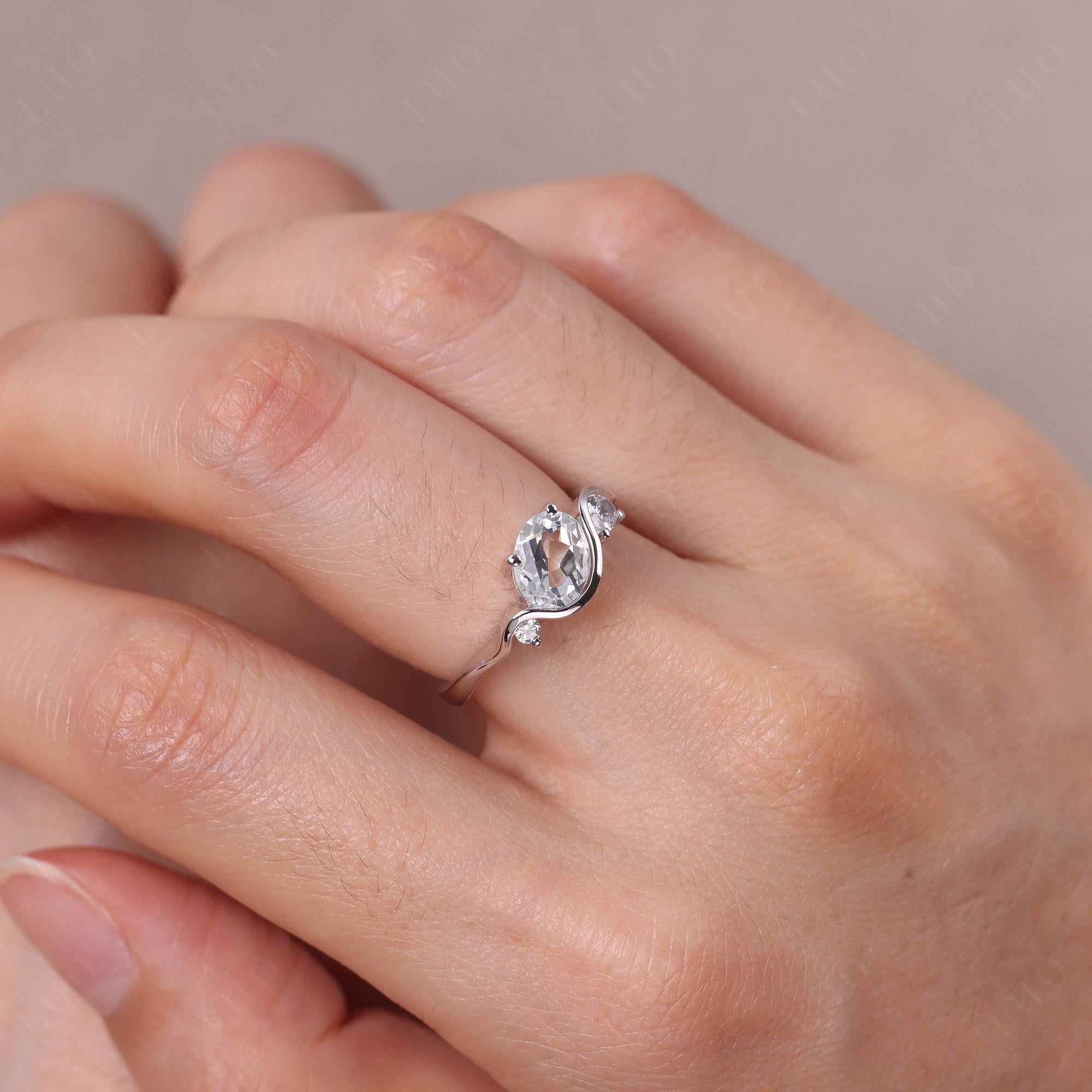 Wave Oval White Topaz Engagement Ring - LUO Jewelry