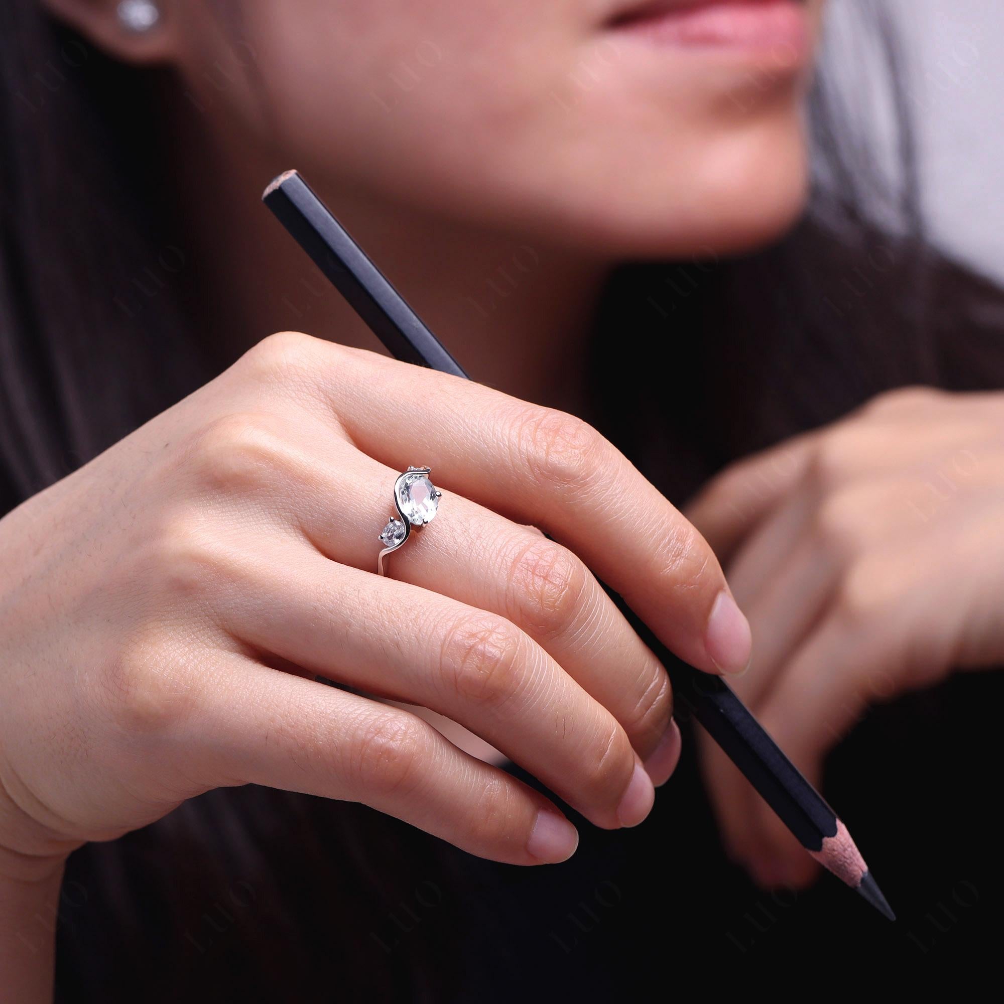 Wave Oval White Topaz Engagement Ring - LUO Jewelry