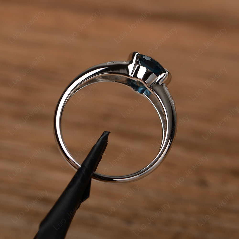 Oval London Blue Topaz Bezel Set Engagement Ring Silver - LUO Jewelry