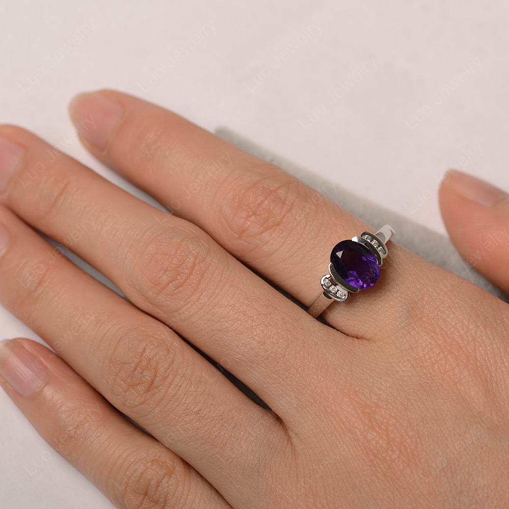 Oval Amethyst Engagement Ring Yellow Gold - LUO Jewelry