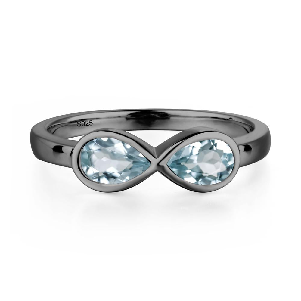 Pear Shaped 2 Stone Aquamarine Infinity Ring - LUO Jewelry #metal_black finish sterling silver