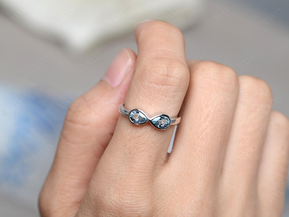 Pear Shaped 2 Stone Aquamarine Infinity Ring - LUO Jewelry