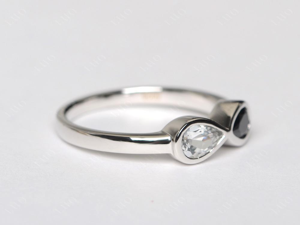 Pear Shaped 2 Stone Black Spinel and White Topaz Infinity Ring - LUO Jewelry