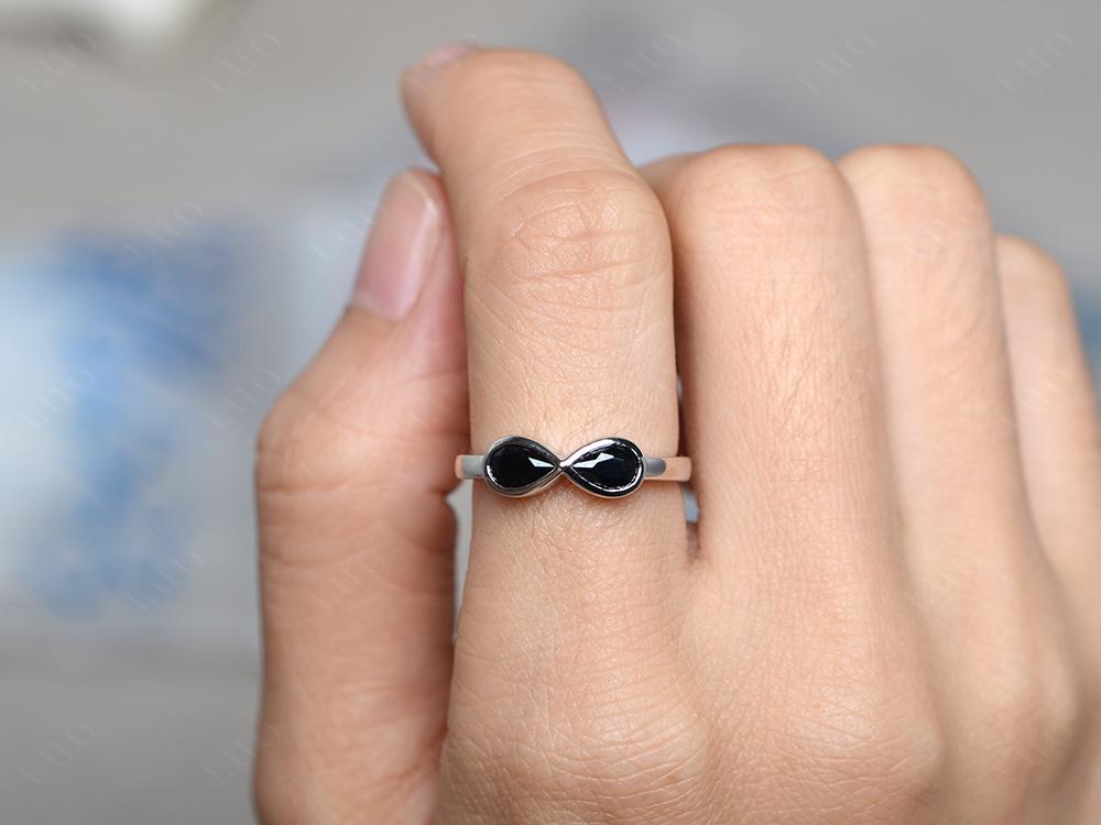 Pear Shaped 2 Stone Black Spinel Infinity Ring - LUO Jewelry