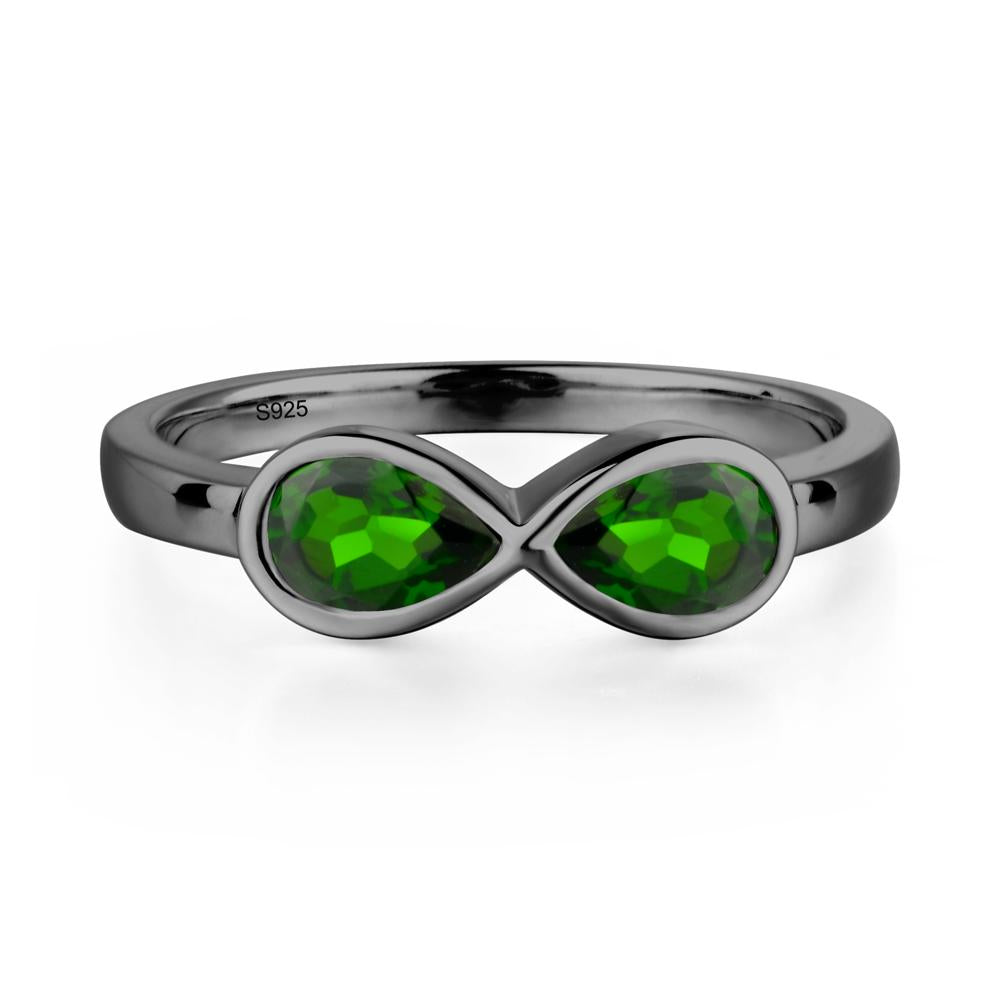Pear Shaped 2 Stone Diopside Infinity Ring - LUO Jewelry #metal_black finish sterling silver