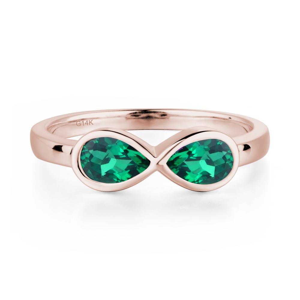 Pear Shaped 2 Stone Lab Created Emerald Infinity Ring - LUO Jewelry #metal_14k rose gold