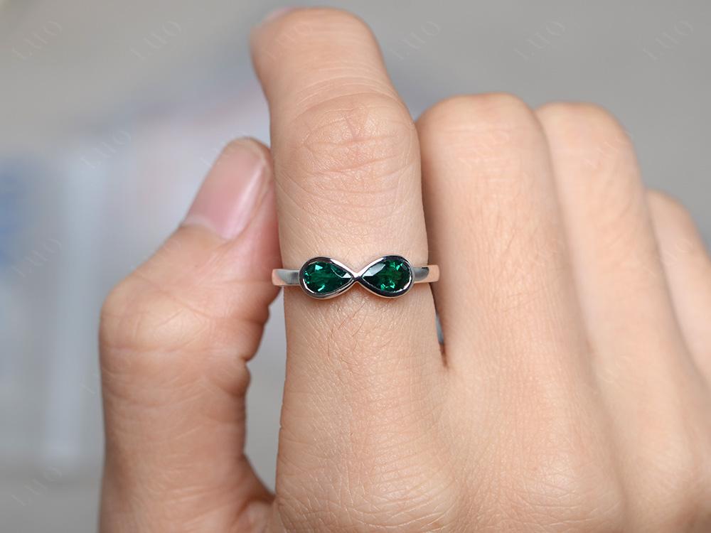 Pear Shaped 2 Stone Lab Created Emerald Infinity Ring - LUO Jewelry