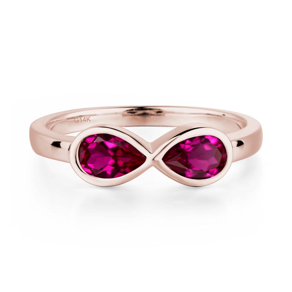 Pear Shaped 2 Stone Lab Ruby Infinity Ring - LUO Jewelry #metal_14k rose gold
