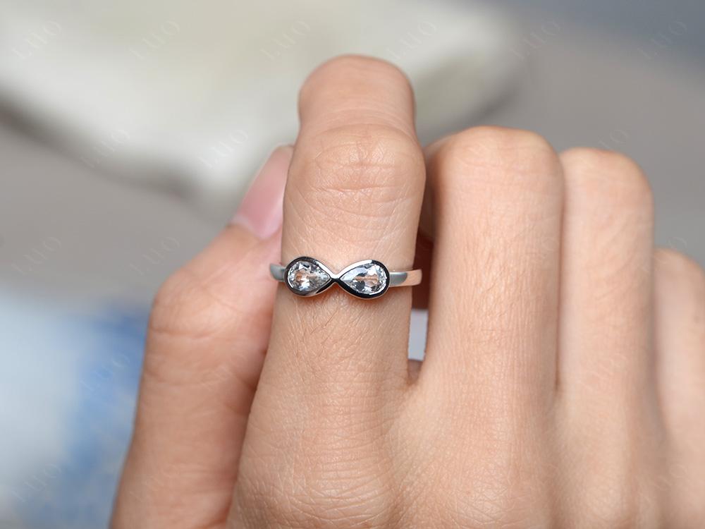 Pear Shaped 2 Stone White Topaz Infinity Ring - LUO Jewelry