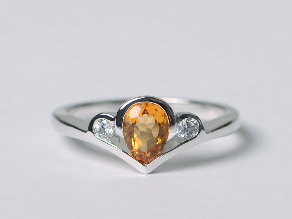 Dainty Pear Shaped Citrine Engagement Ring - LUO Jewelry