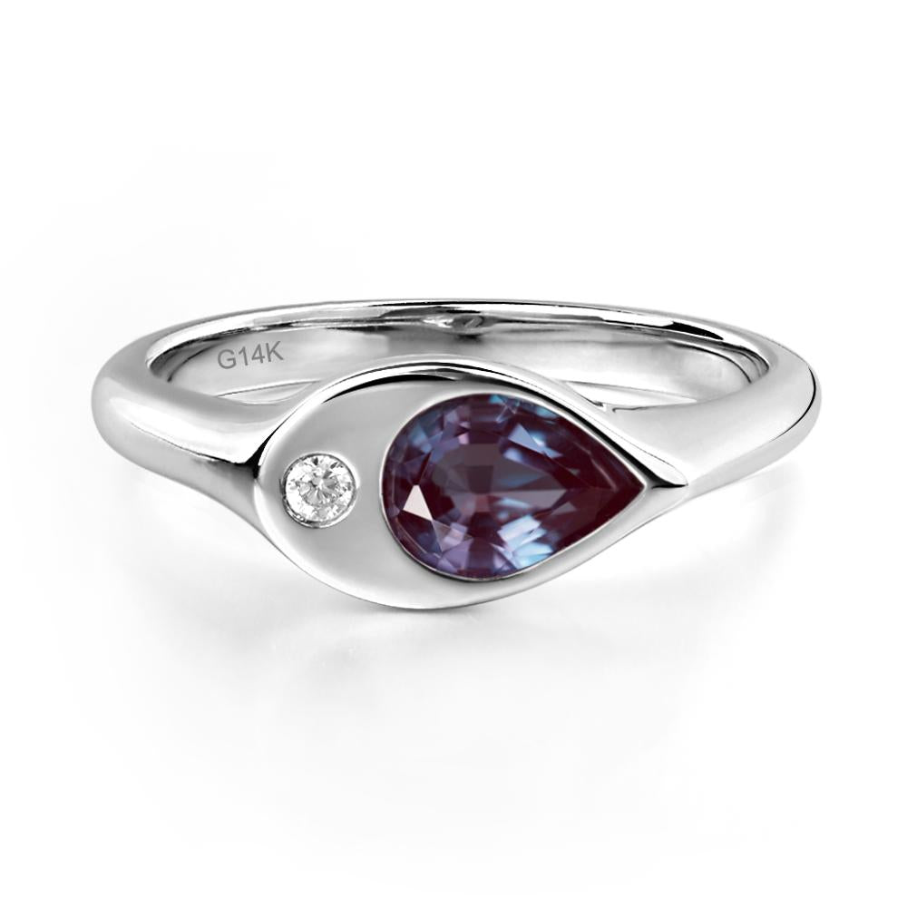 Alexandrite East West Pear Engagement Ring - LUO Jewelry #metal_14k white gold