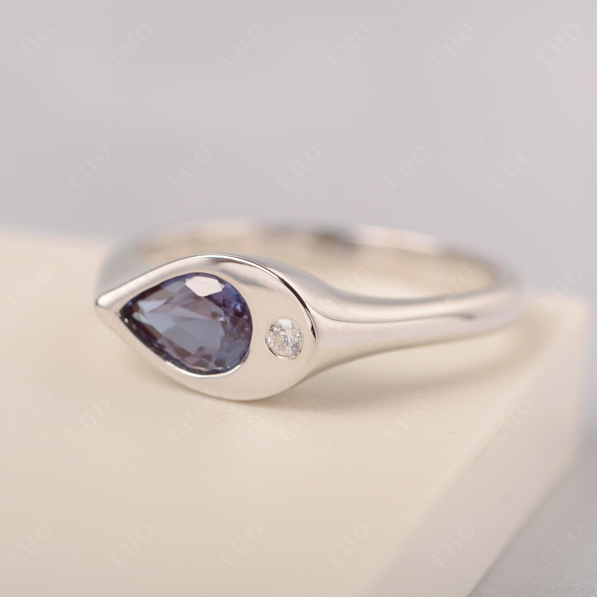 Alexandrite East West Pear Engagement Ring - LUO Jewelry