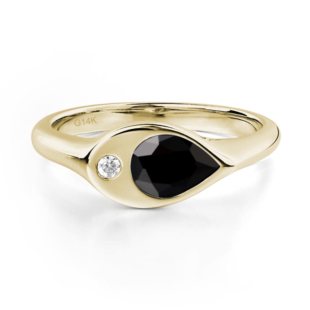 Black Stone East West Pear Engagement Ring - LUO Jewelry #metal_14k yellow gold