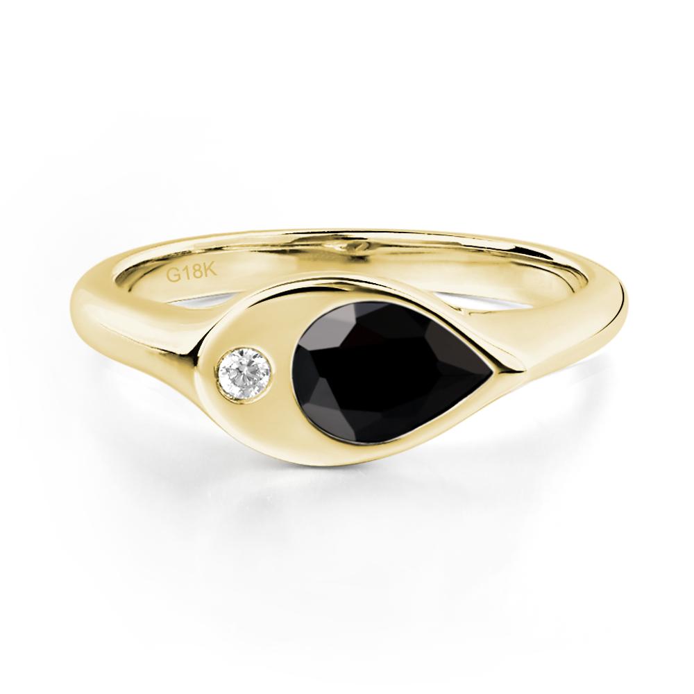 Black Stone East West Pear Engagement Ring - LUO Jewelry #metal_18k yellow gold