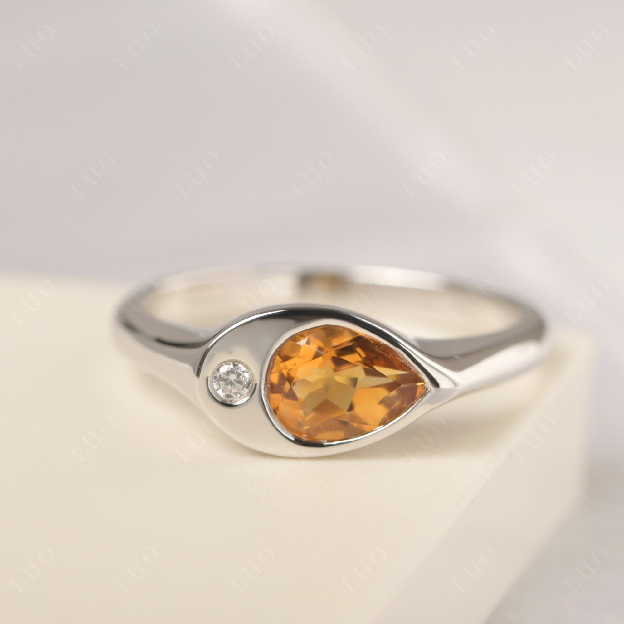 Citrine East West Pear Engagement Ring - LUO Jewelry