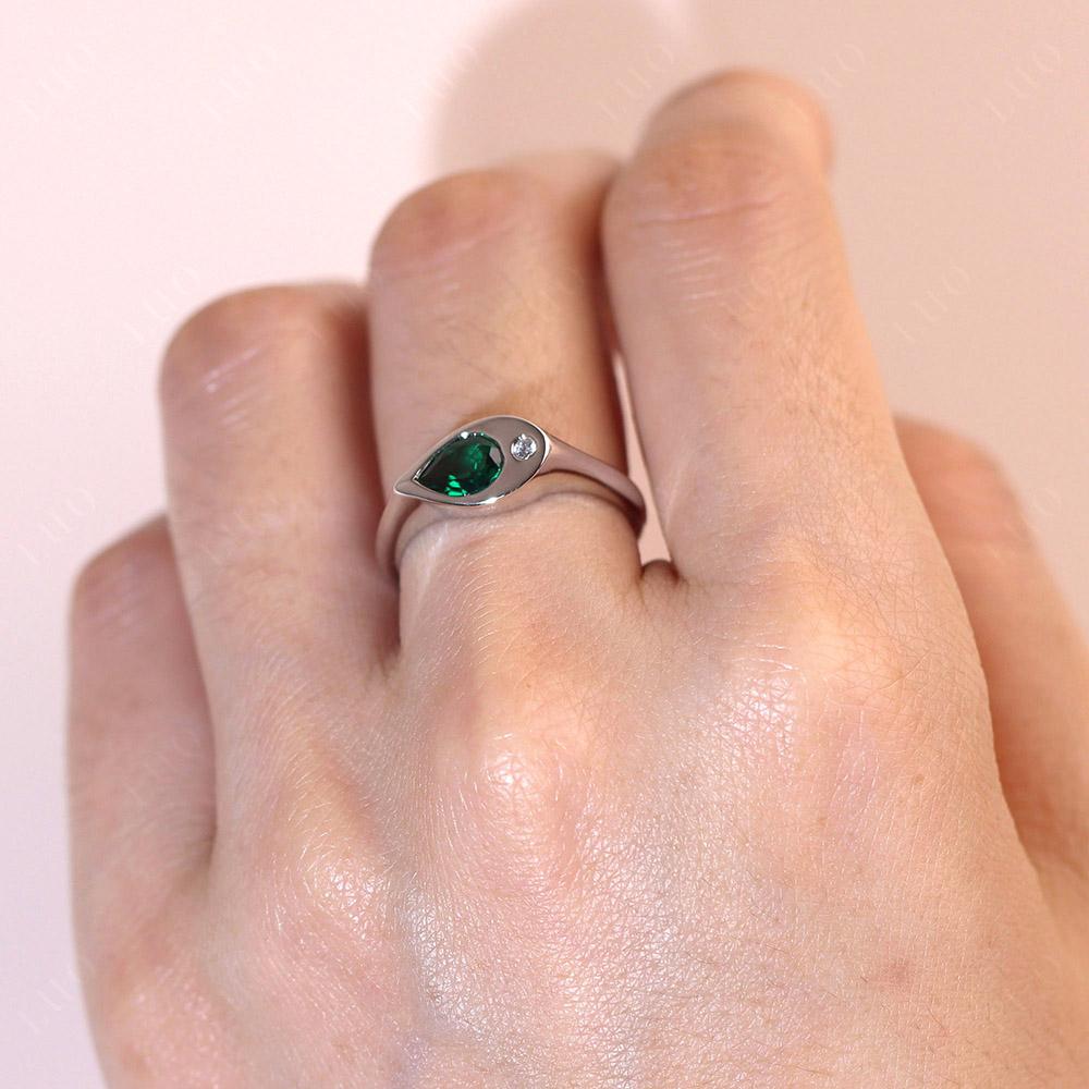 Emerald East West Pear Engagement Ring - LUO Jewelry
