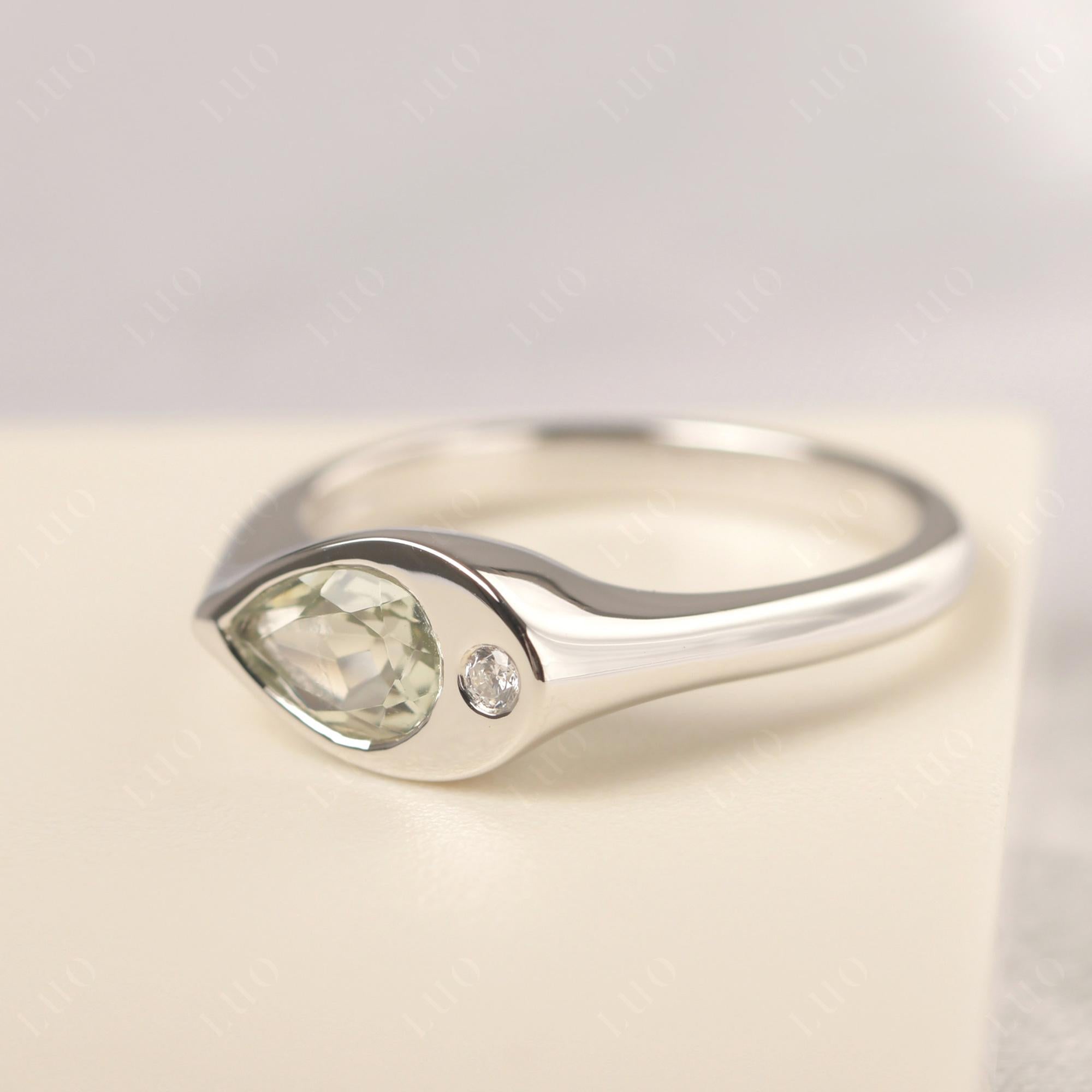 Green Amethyst East West Pear Engagement Ring - LUO Jewelry