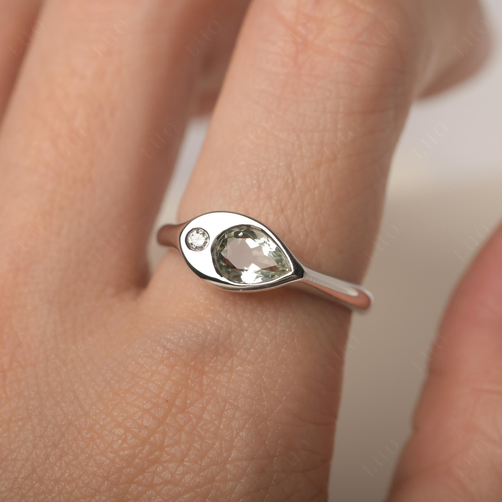 Green Amethyst East West Pear Engagement Ring - LUO Jewelry