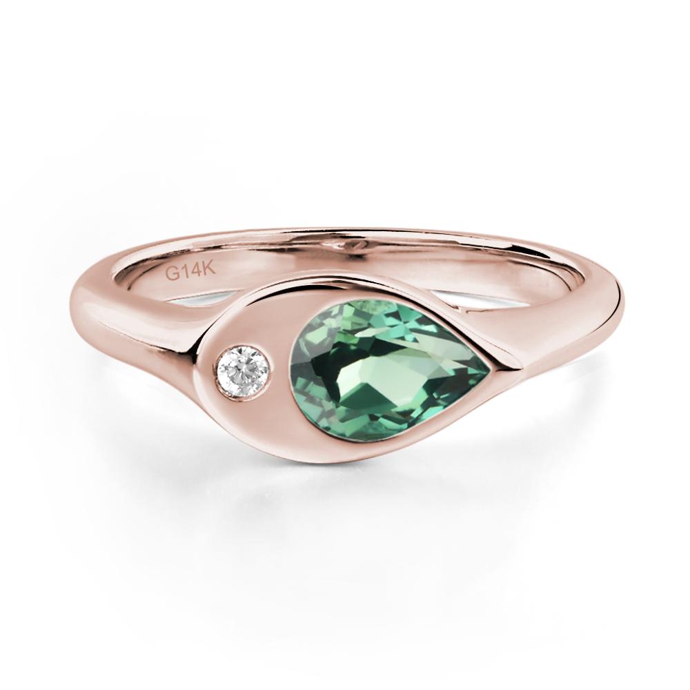 Lab Created Green Sapphire East West Pear Engagement Ring - LUO Jewelry #metal_14k rose gold