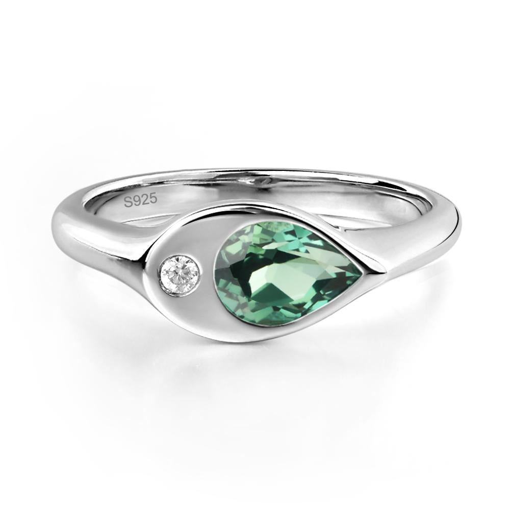 Lab Created Green Sapphire East West Pear Engagement Ring - LUO Jewelry #metal_sterling silver