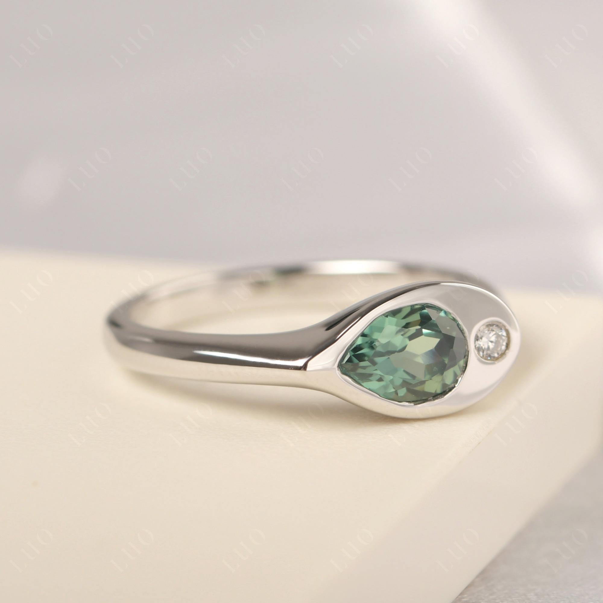 Lab Created Green Sapphire East West Pear Engagement Ring - LUO Jewelry