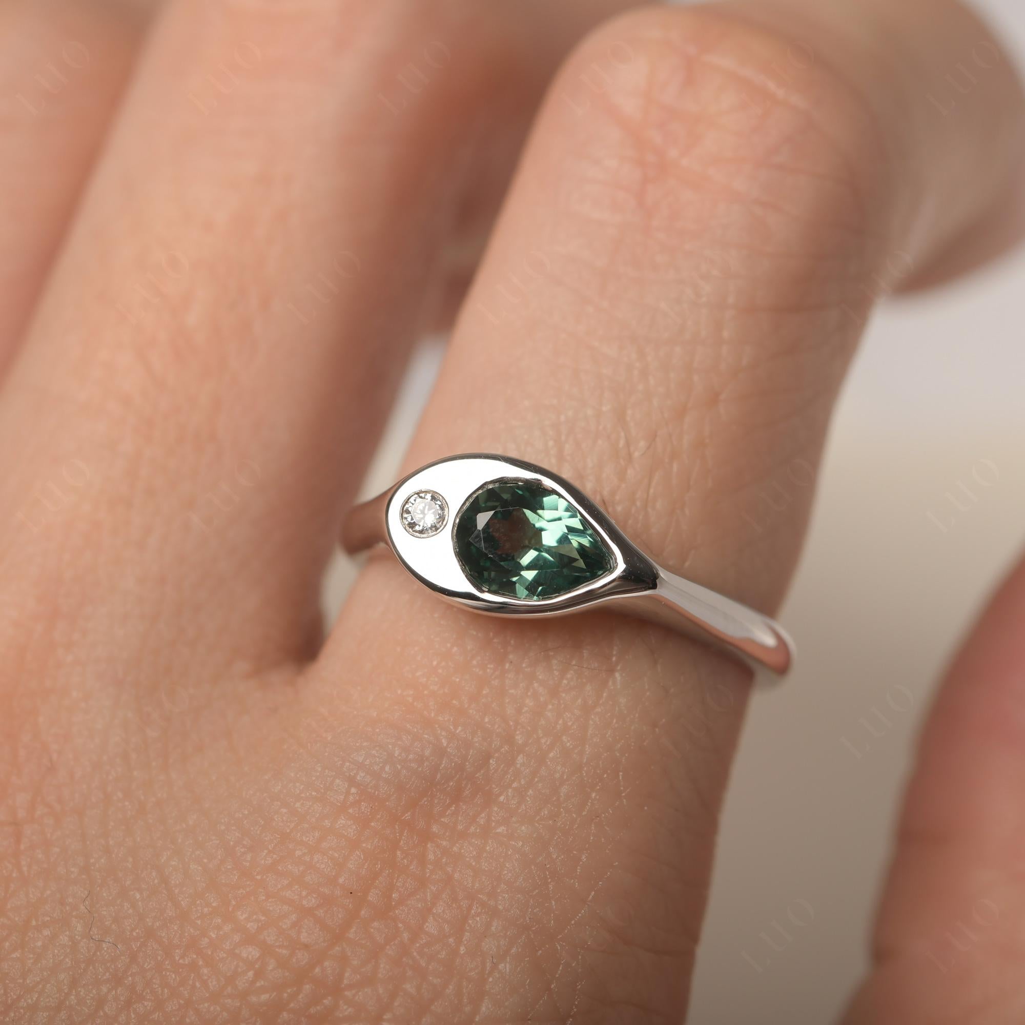 Lab Created Green Sapphire East West Pear Engagement Ring - LUO Jewelry