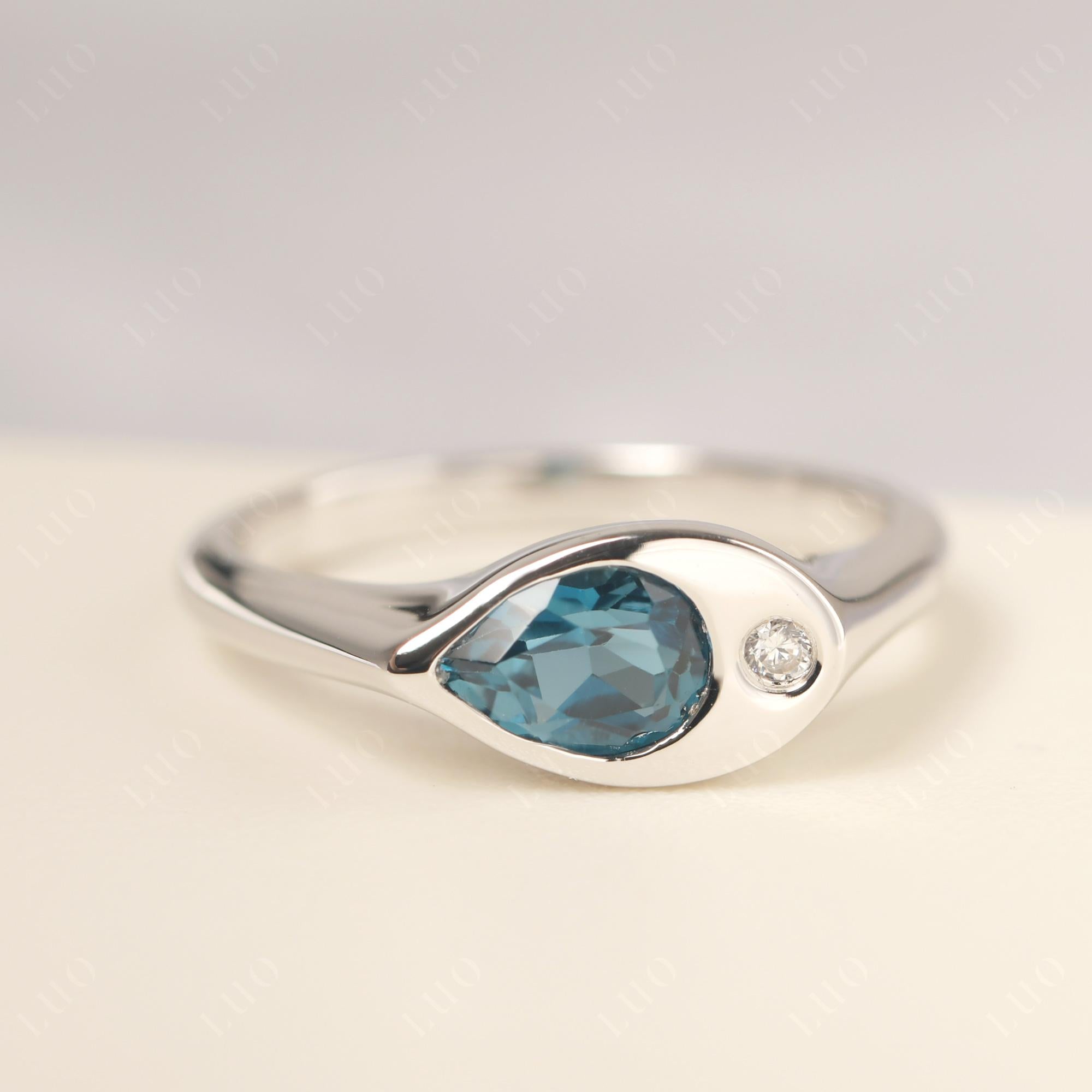 London Blue Topaz East West Pear Engagement Ring - LUO Jewelry