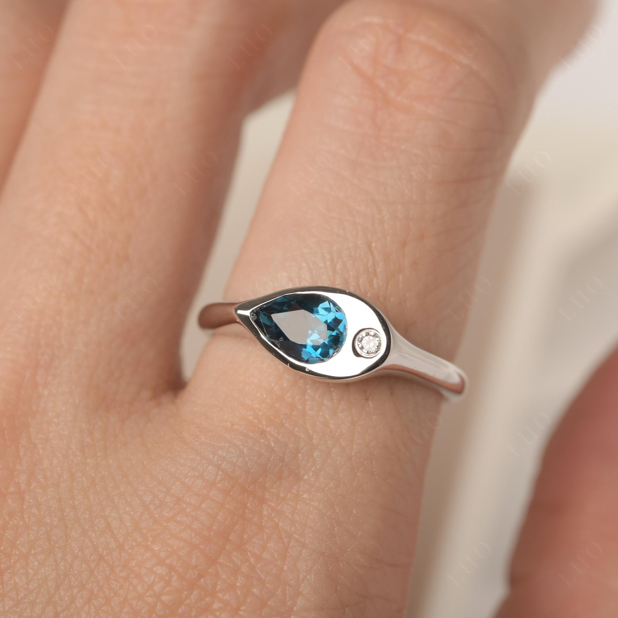 London Blue Topaz East West Pear Engagement Ring - LUO Jewelry