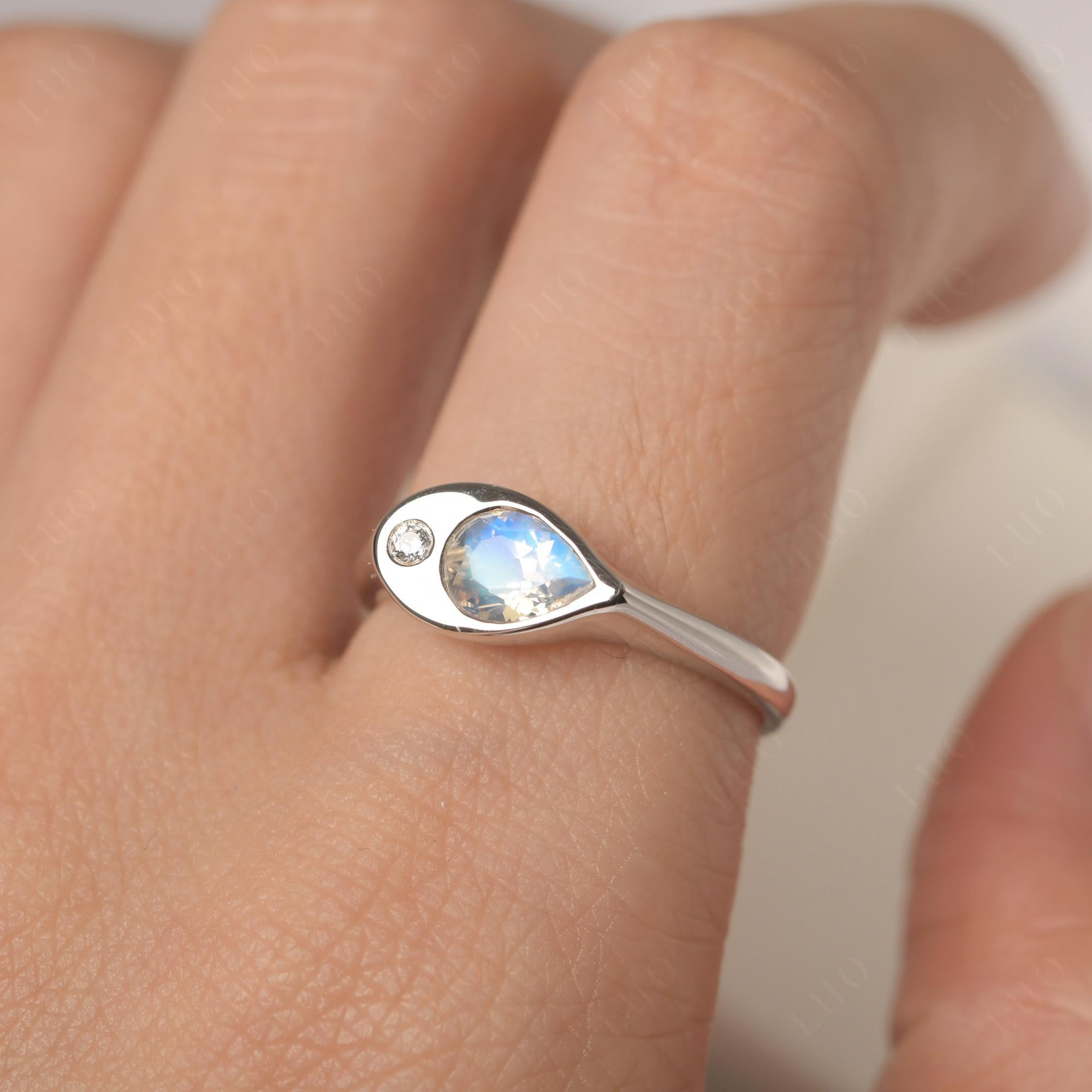 Moonstone East West Pear Engagement Ring - LUO Jewelry