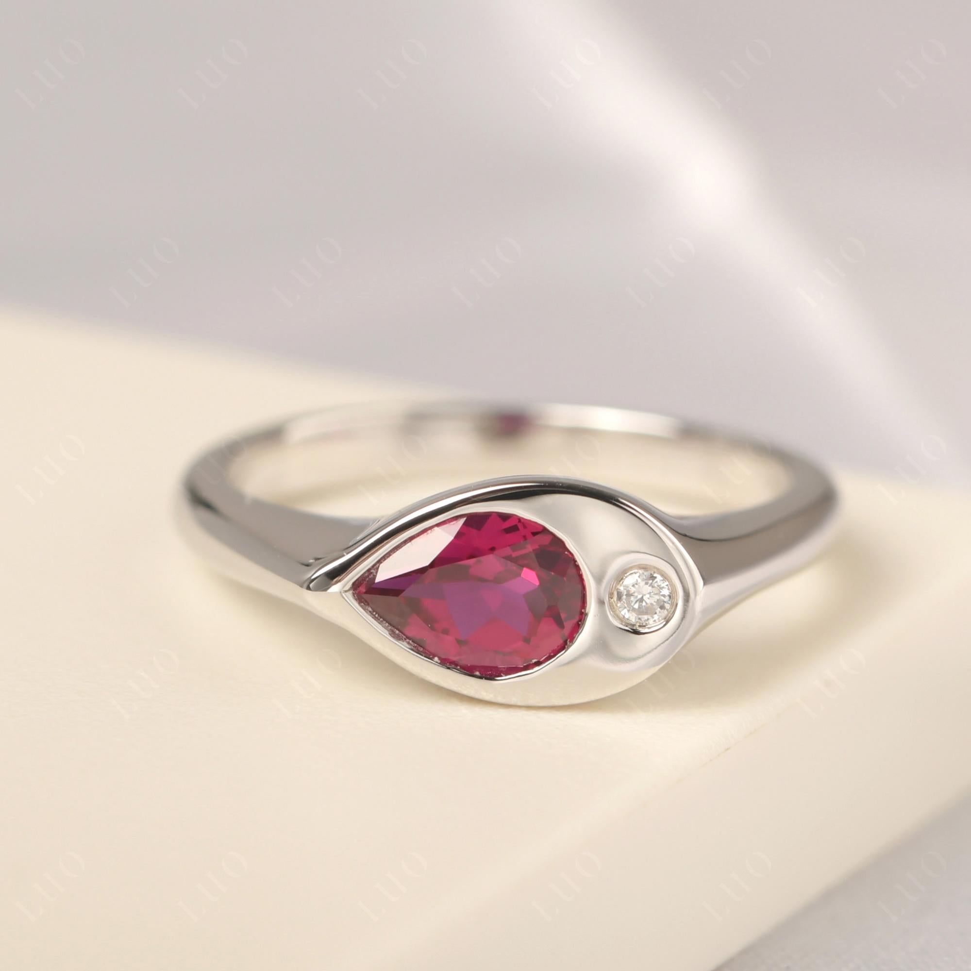 Lab Ruby East West Pear Engagement Ring - LUO Jewelry