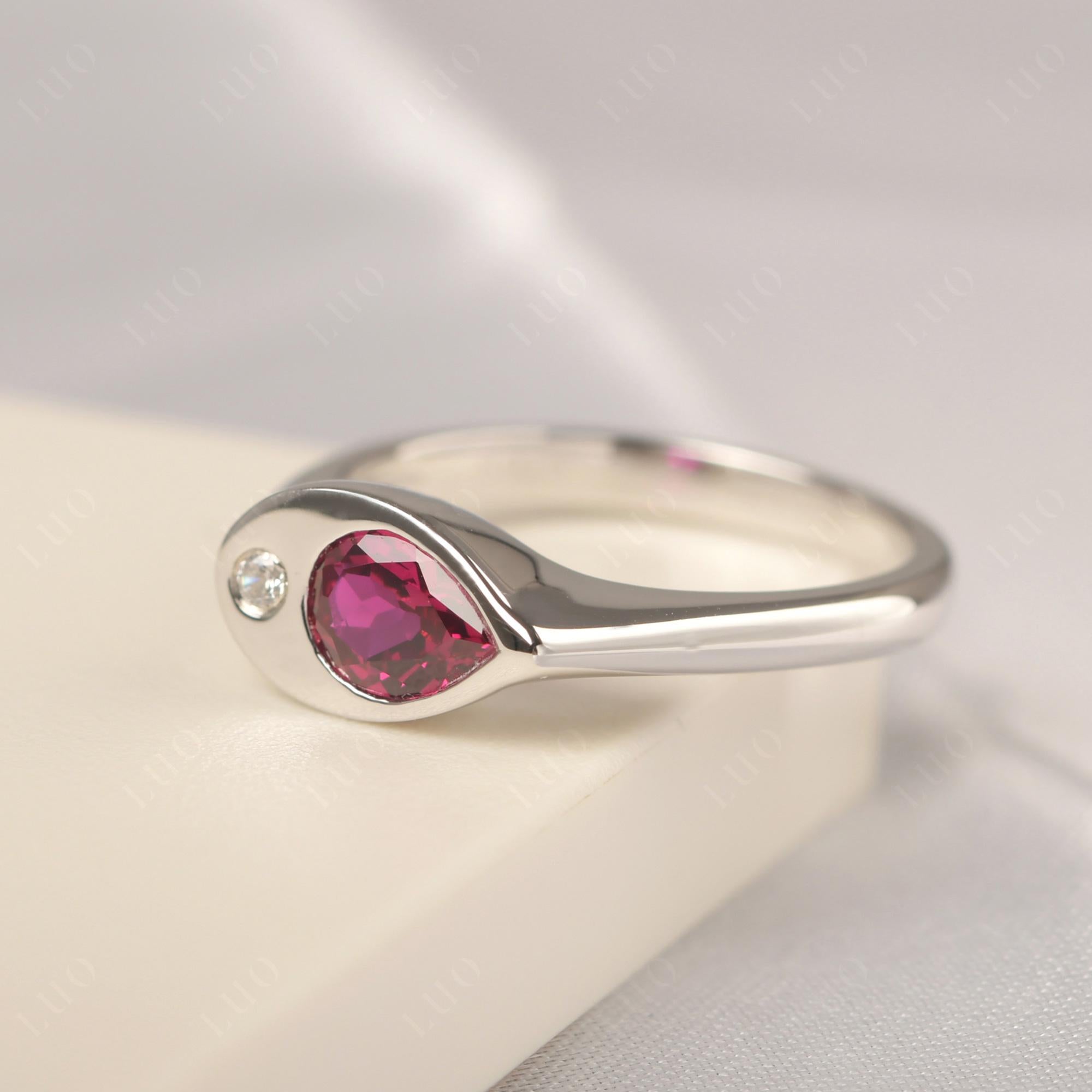 Lab Ruby East West Pear Engagement Ring - LUO Jewelry