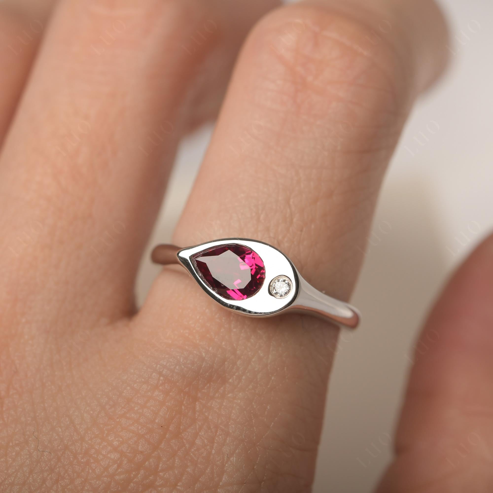 Lab Ruby East West Pear Engagement Ring - LUO Jewelry