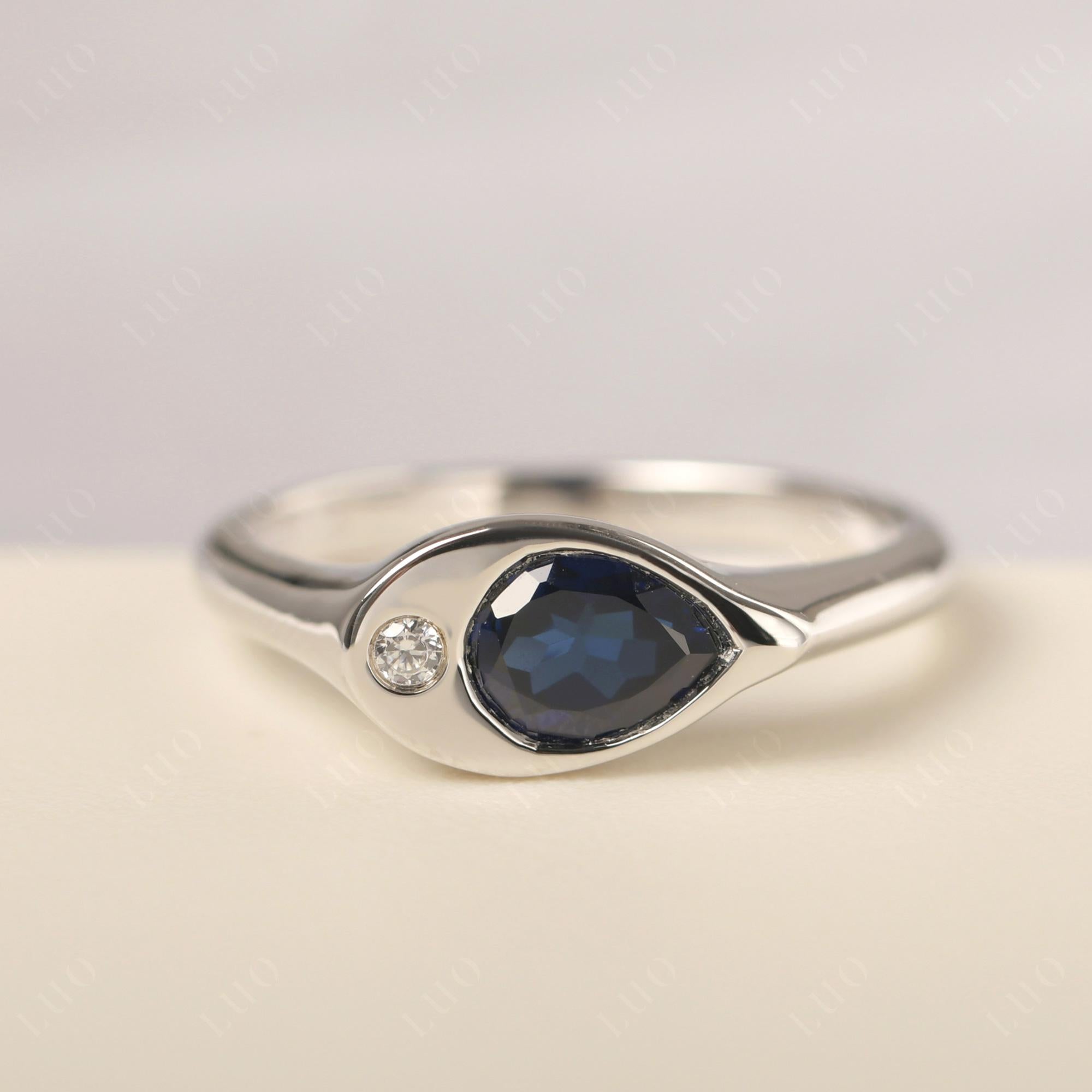 Sapphire East West Pear Engagement Ring - LUO Jewelry
