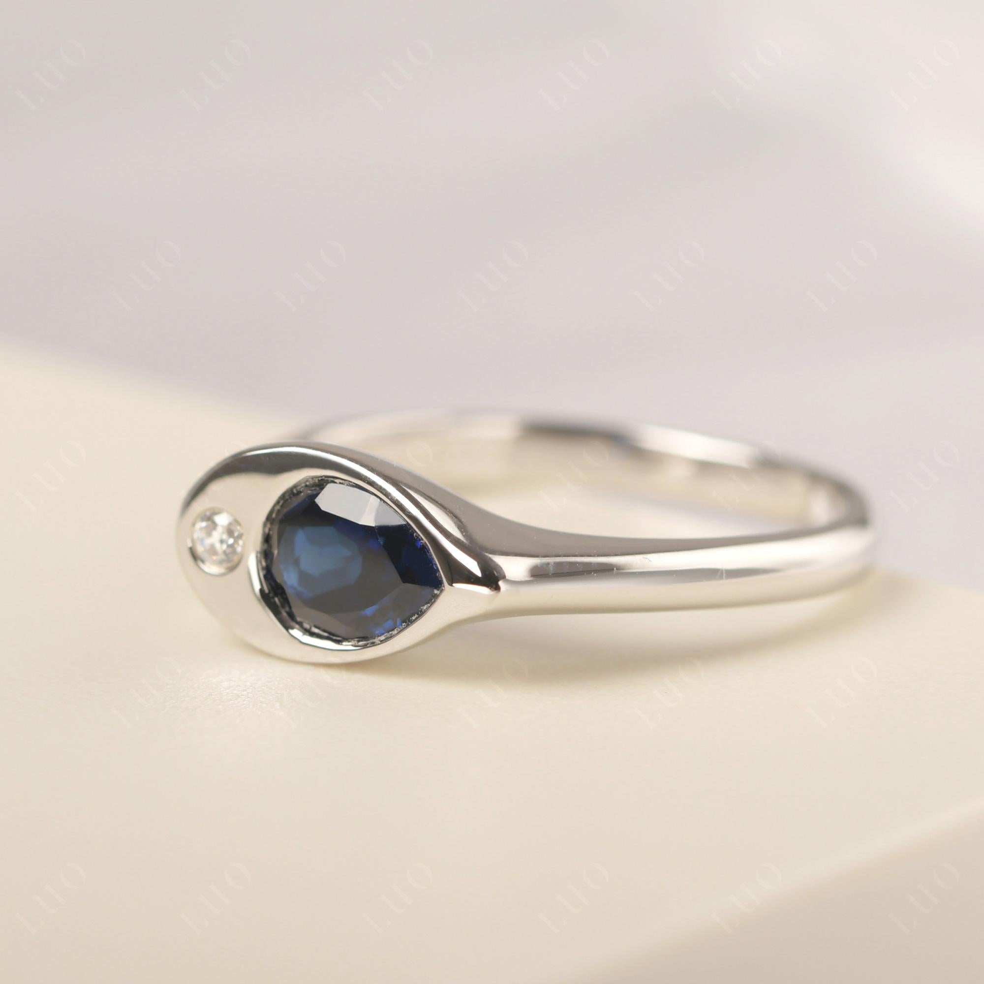 Sapphire East West Pear Engagement Ring - LUO Jewelry