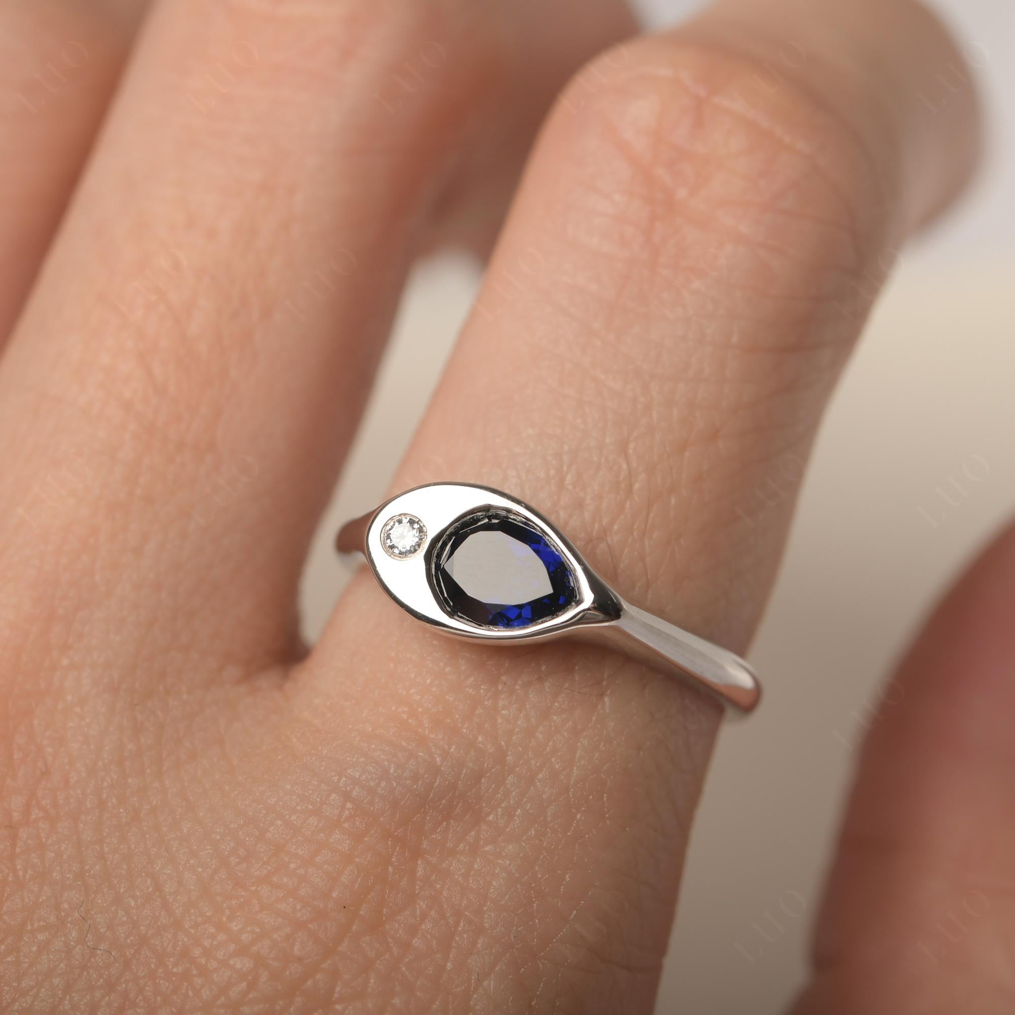 Sapphire East West Pear Engagement Ring - LUO Jewelry