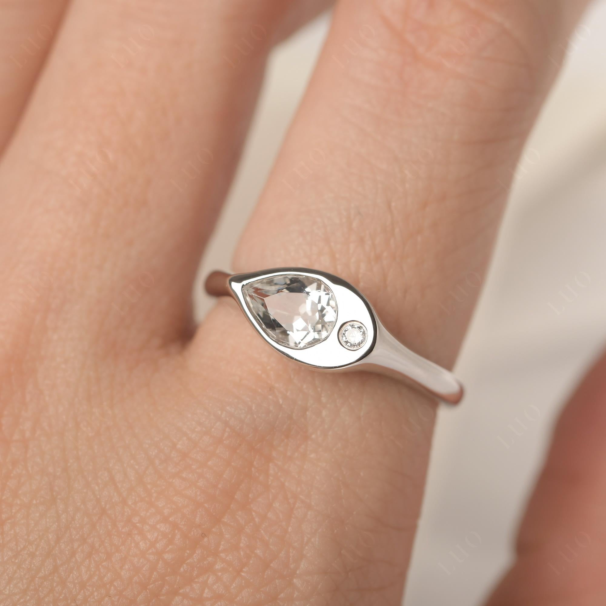 White Topaz East West Pear Engagement Ring - LUO Jewelry