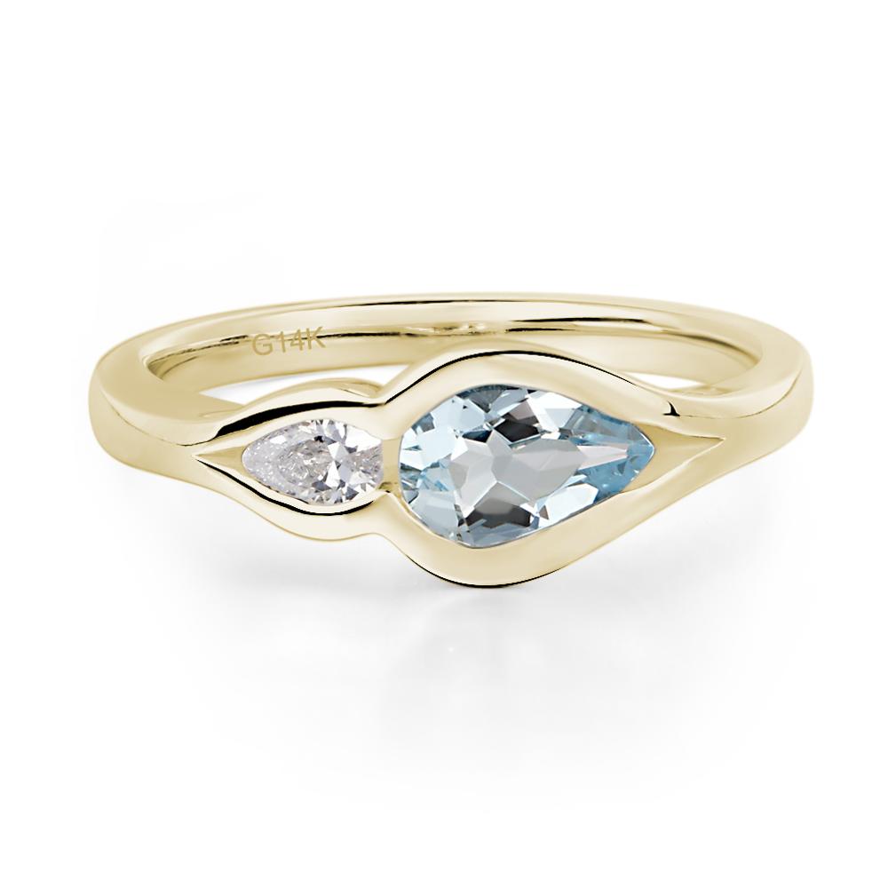 Vintage Aquamarine Bezel Pear Engagement Ring - LUO Jewelry #metal_14k yellow gold