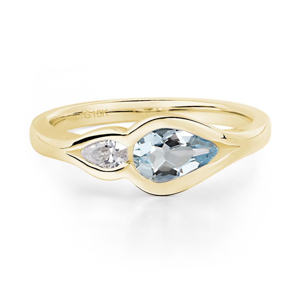 Vintage Aquamarine Bezel Pear Engagement Ring - LUO Jewelry #metal_18k yellow gold