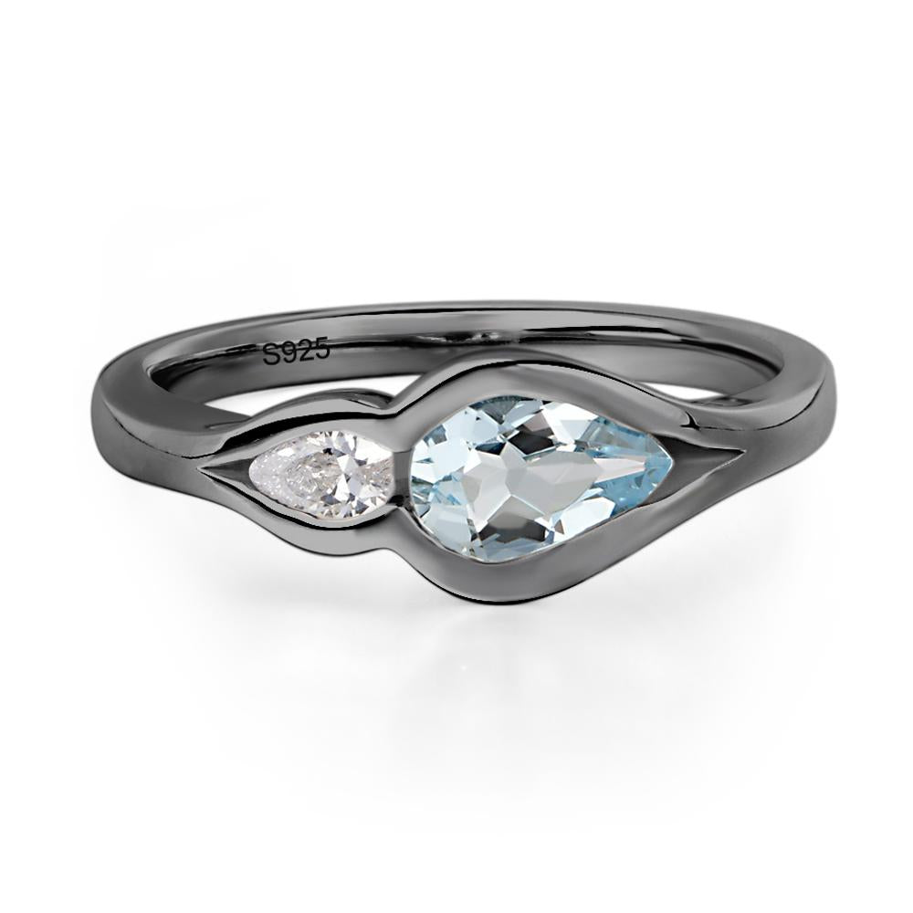 Vintage Aquamarine Bezel Pear Engagement Ring - LUO Jewelry #metal_black finish sterling silver