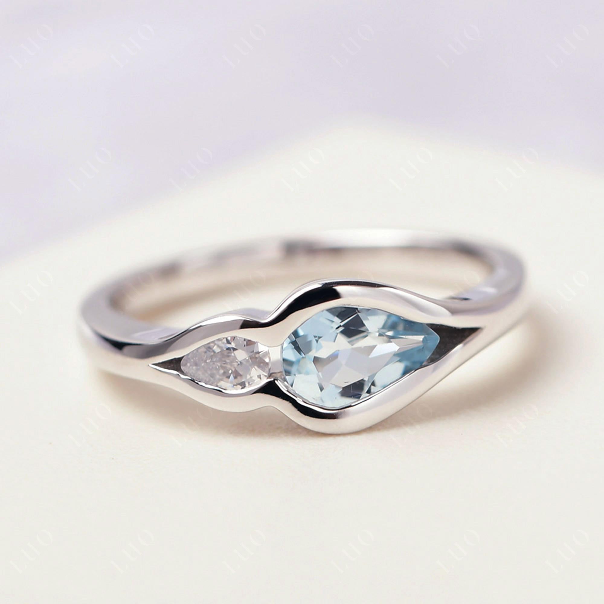 Vintage Aquamarine Bezel Pear Engagement Ring - LUO Jewelry