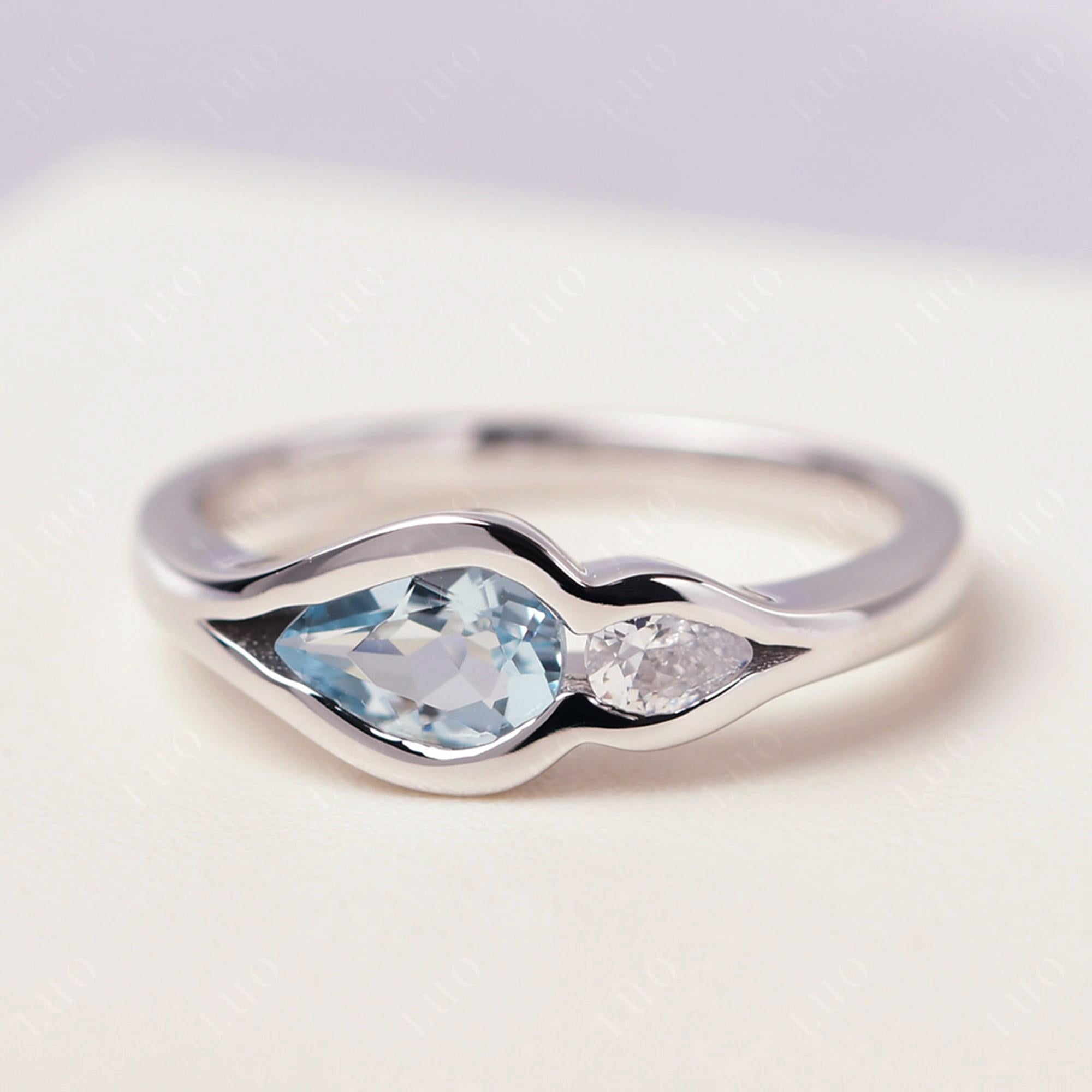 Vintage Aquamarine Bezel Pear Engagement Ring - LUO Jewelry