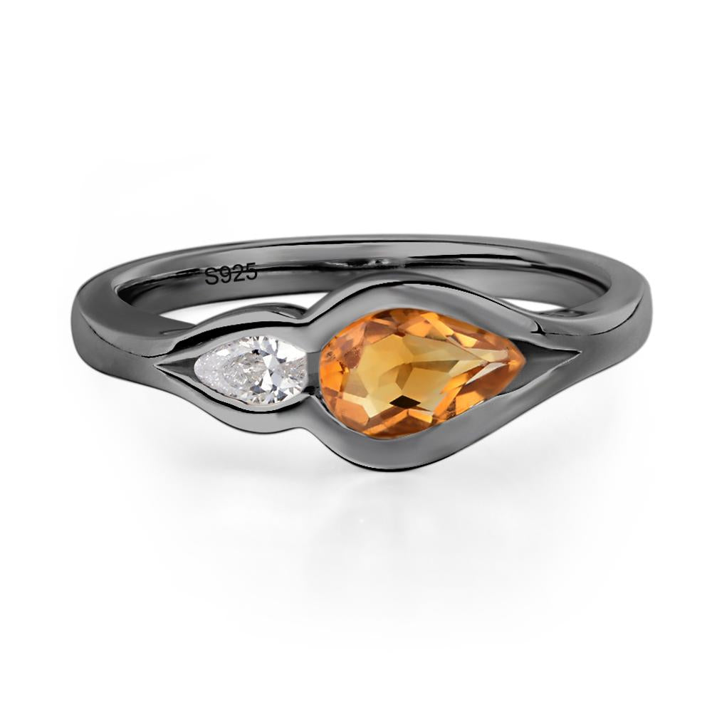 Vintage Citrine Bezel Pear Engagement Ring - LUO Jewelry #metal_black finish sterling silver