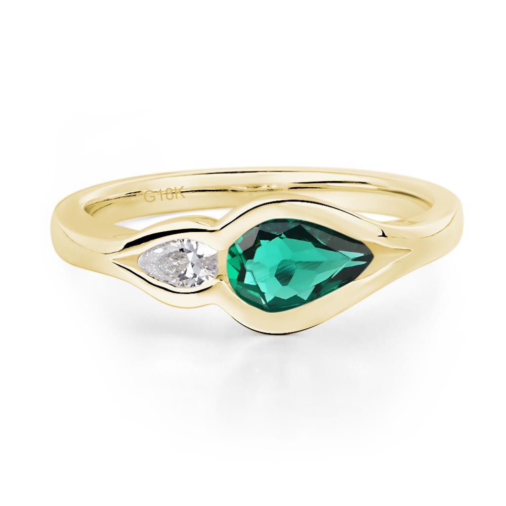 Vintage Emerald Bezel Pear Engagement Ring - LUO Jewelry #metal_18k yellow gold