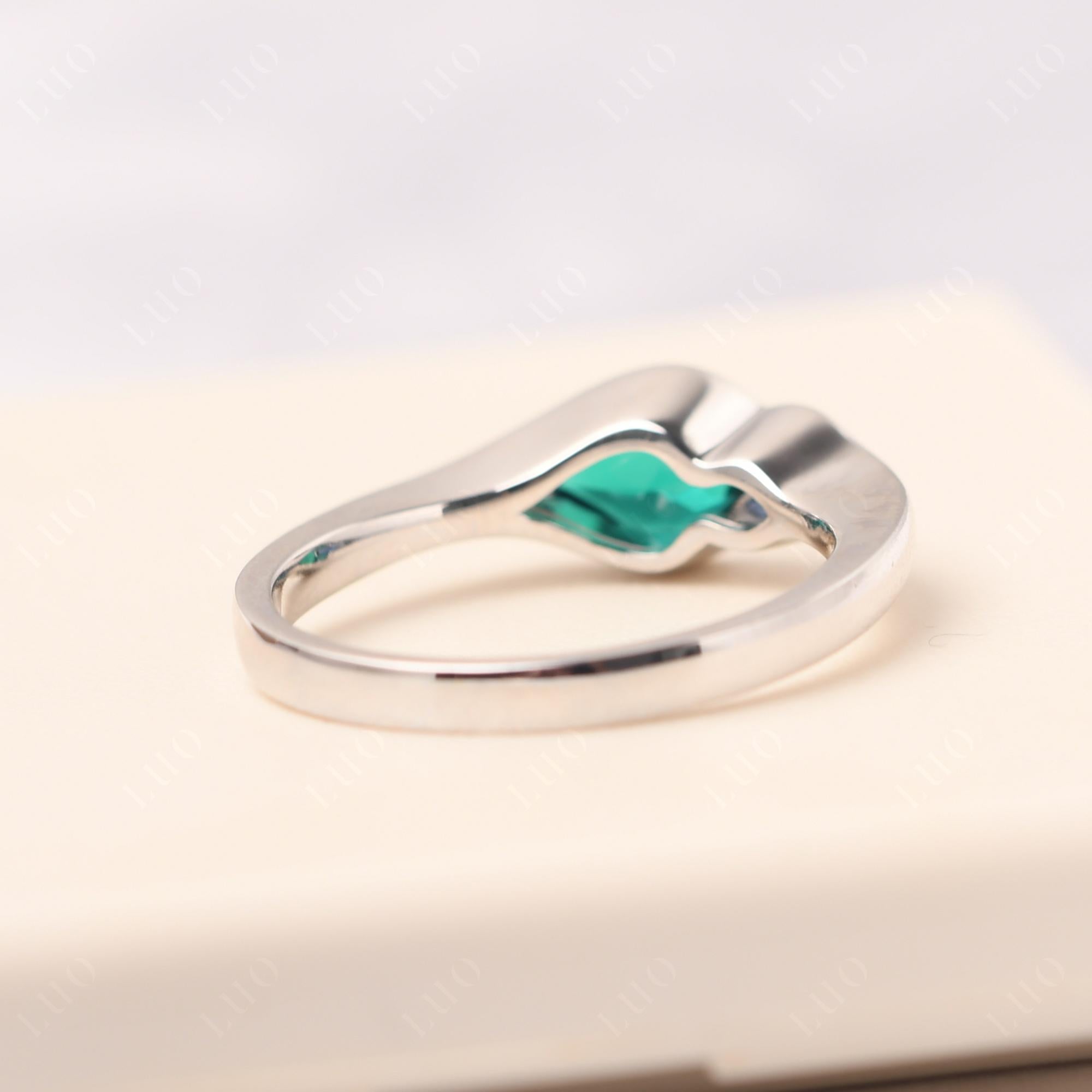 Vintage Lab Emerald and Sapphire Bezel Pear Engagement Ring - LUO Jewelry