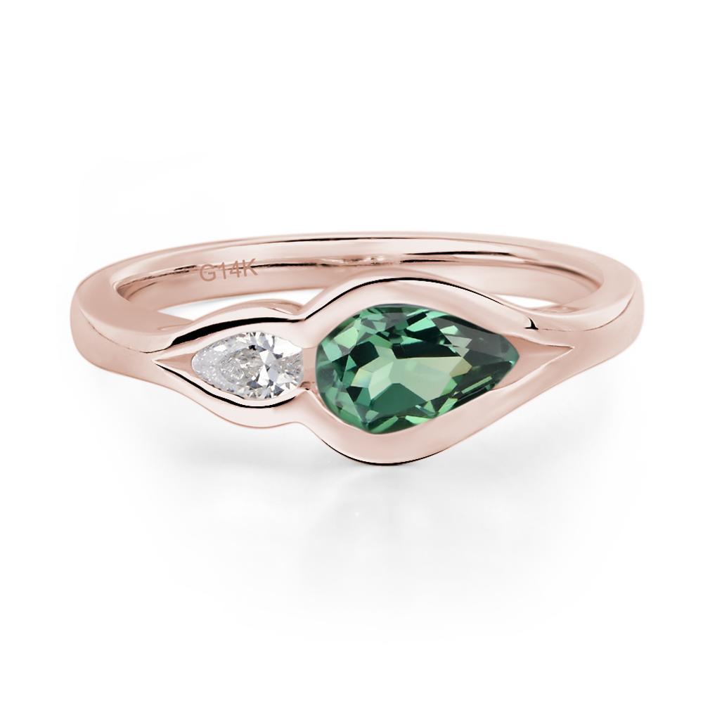 Vintage Lab Grown Green Sapphire Bezel Pear Engagement Ring - LUO Jewelry #metal_14k rose gold