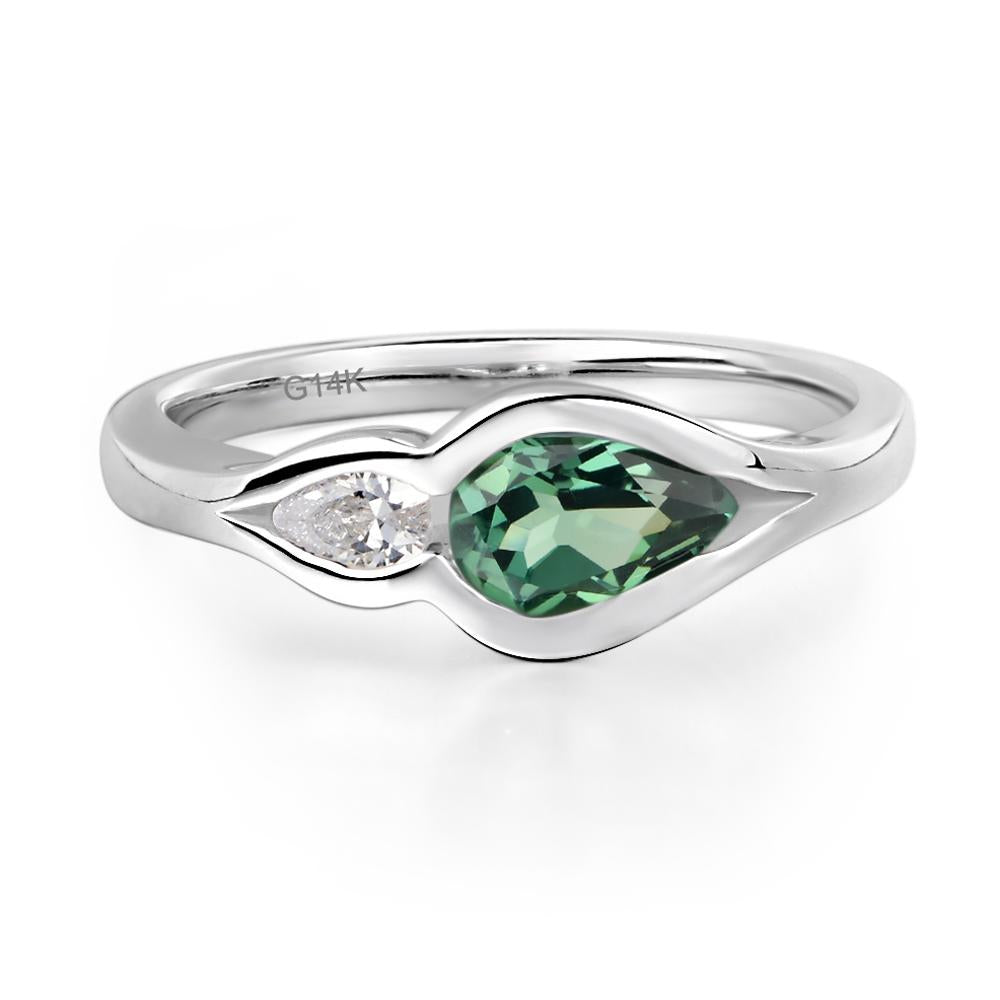Vintage Lab Grown Green Sapphire Bezel Pear Engagement Ring - LUO Jewelry #metal_14k white gold