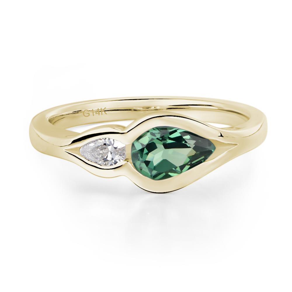 Vintage Lab Grown Green Sapphire Bezel Pear Engagement Ring - LUO Jewelry #metal_14k yellow gold