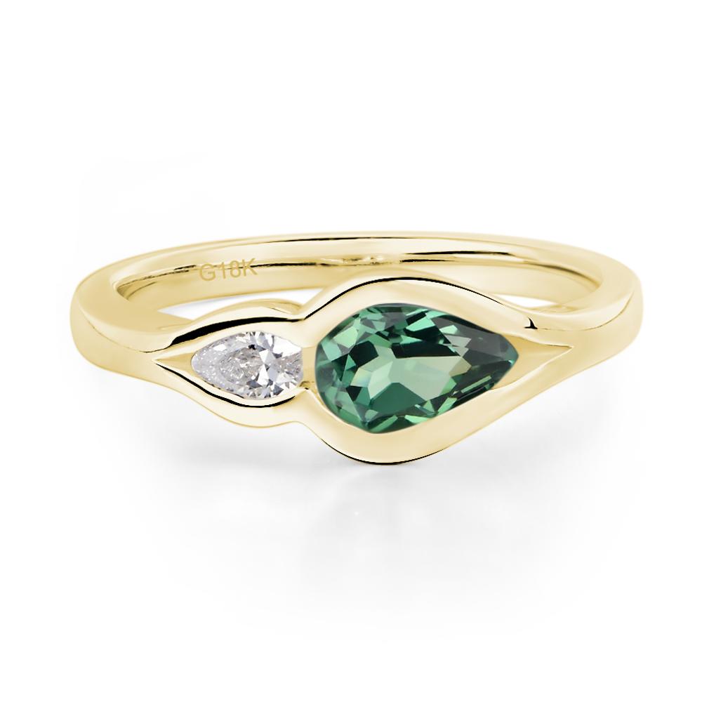 Vintage Lab Grown Green Sapphire Bezel Pear Engagement Ring - LUO Jewelry #metal_18k yellow gold