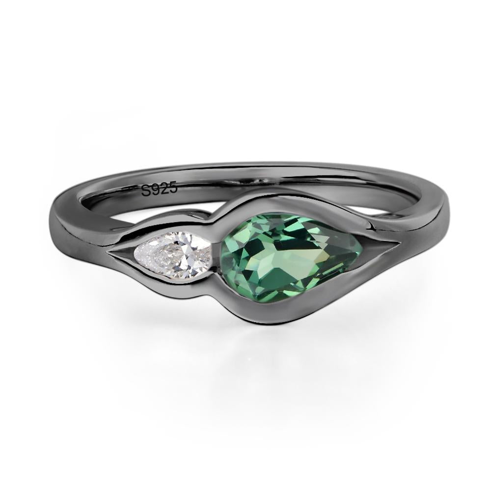 Vintage Lab Grown Green Sapphire Bezel Pear Engagement Ring - LUO Jewelry #metal_black finish sterling silver
